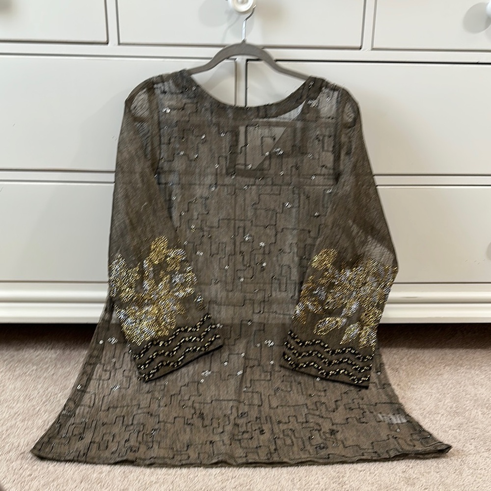 Limelight gold zari net embroidered shirt with inner